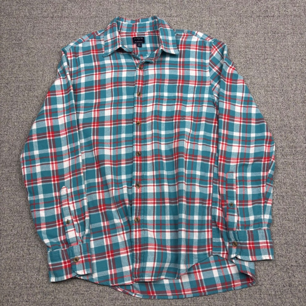 J.Crew Shirt Mens M Flannel Teal Red White Plaid Button Down Re-Imagined